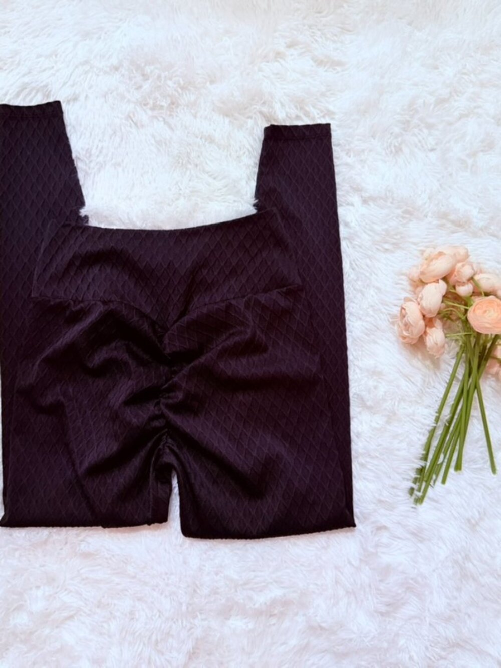 Black Textured Scrunch Leggings Compression Gym Yoga S